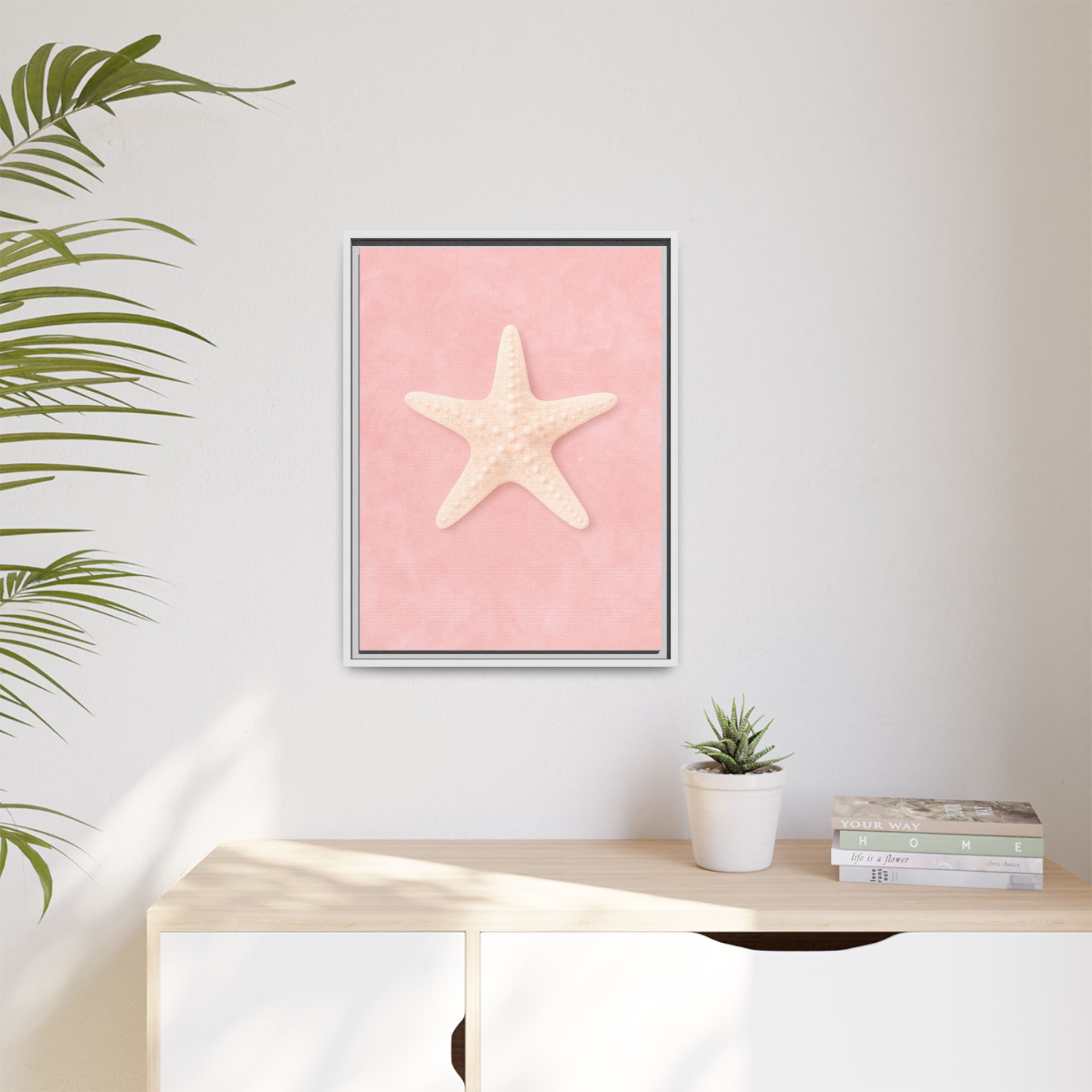 Pink Starfish Beach Canvas Framed Wall Art