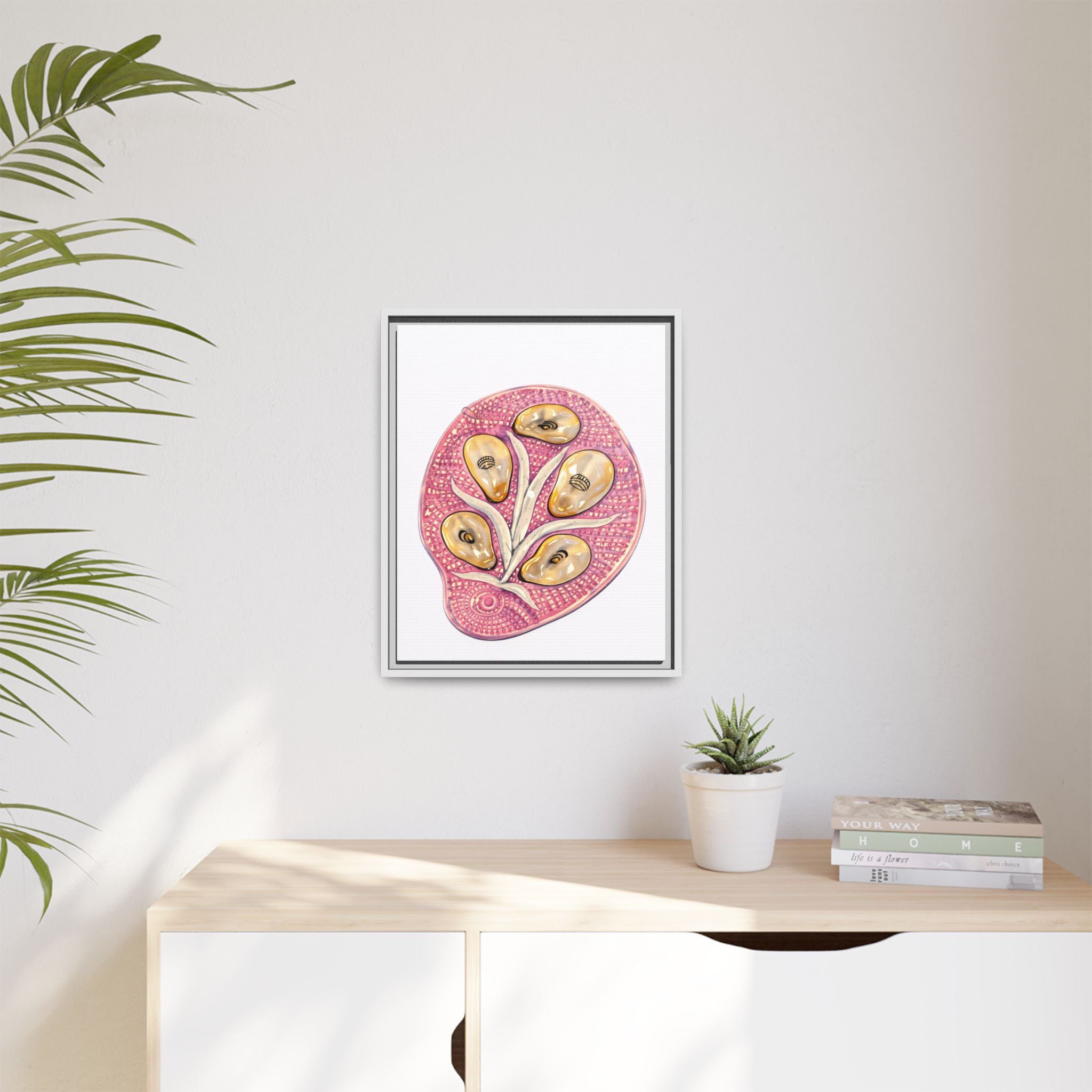 Botanical Oyster Plate Art Print — Framed Matte Canvas Wall Art