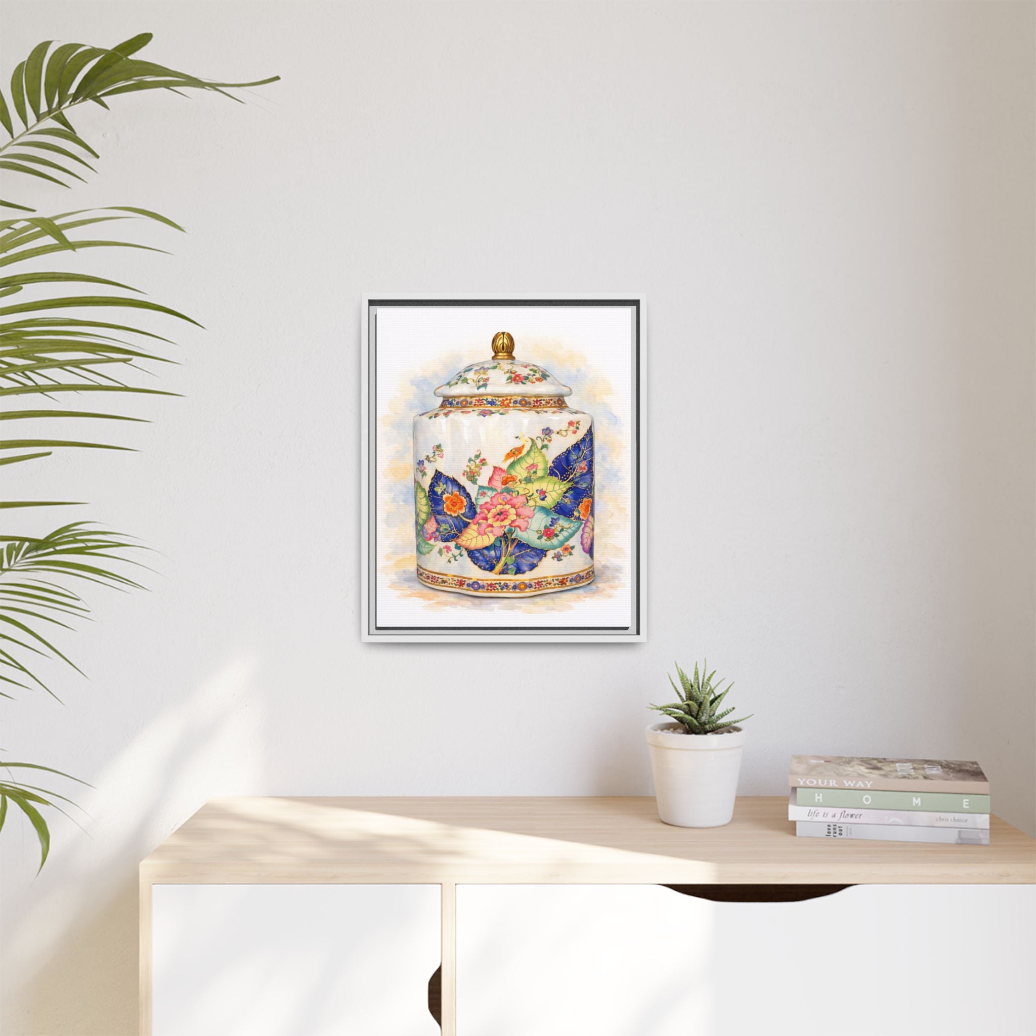 Framed Floral Ginger Jar Canvas Print