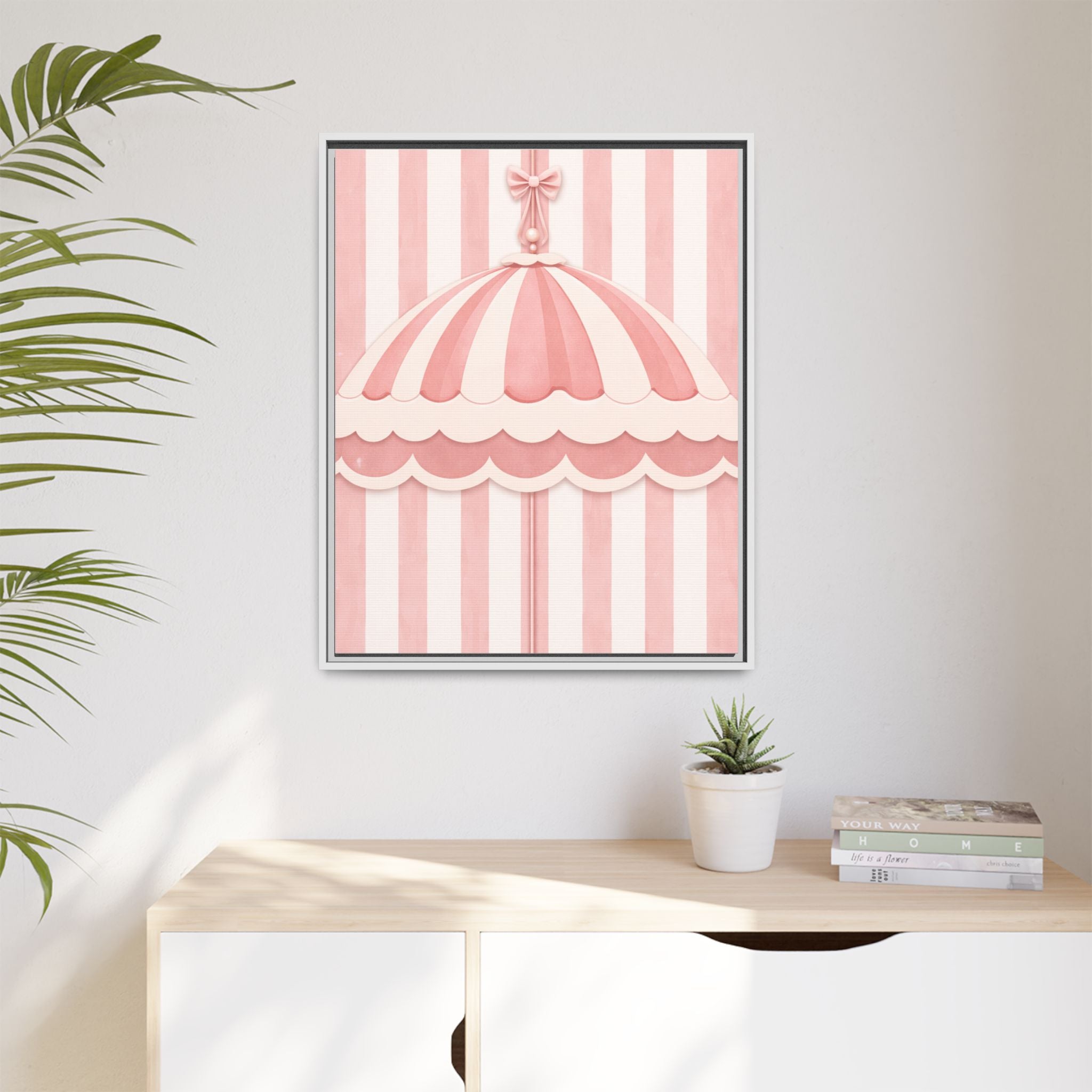 Pink Carousel Canopy Framed Canvas Art — Nursery Wall Decor
