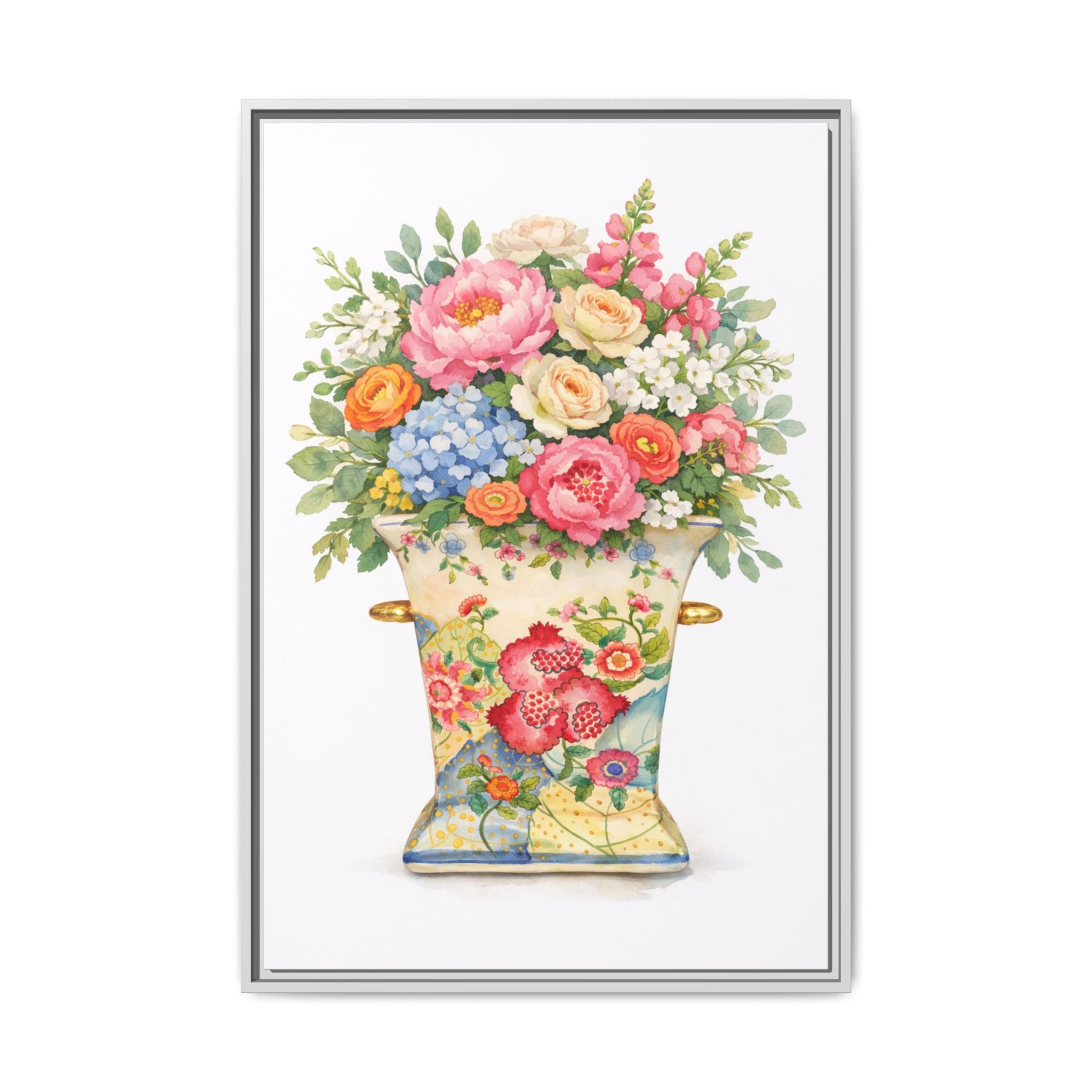 Framed Floral Vase Canvas Print – Vintage Bouquet Wall Art
