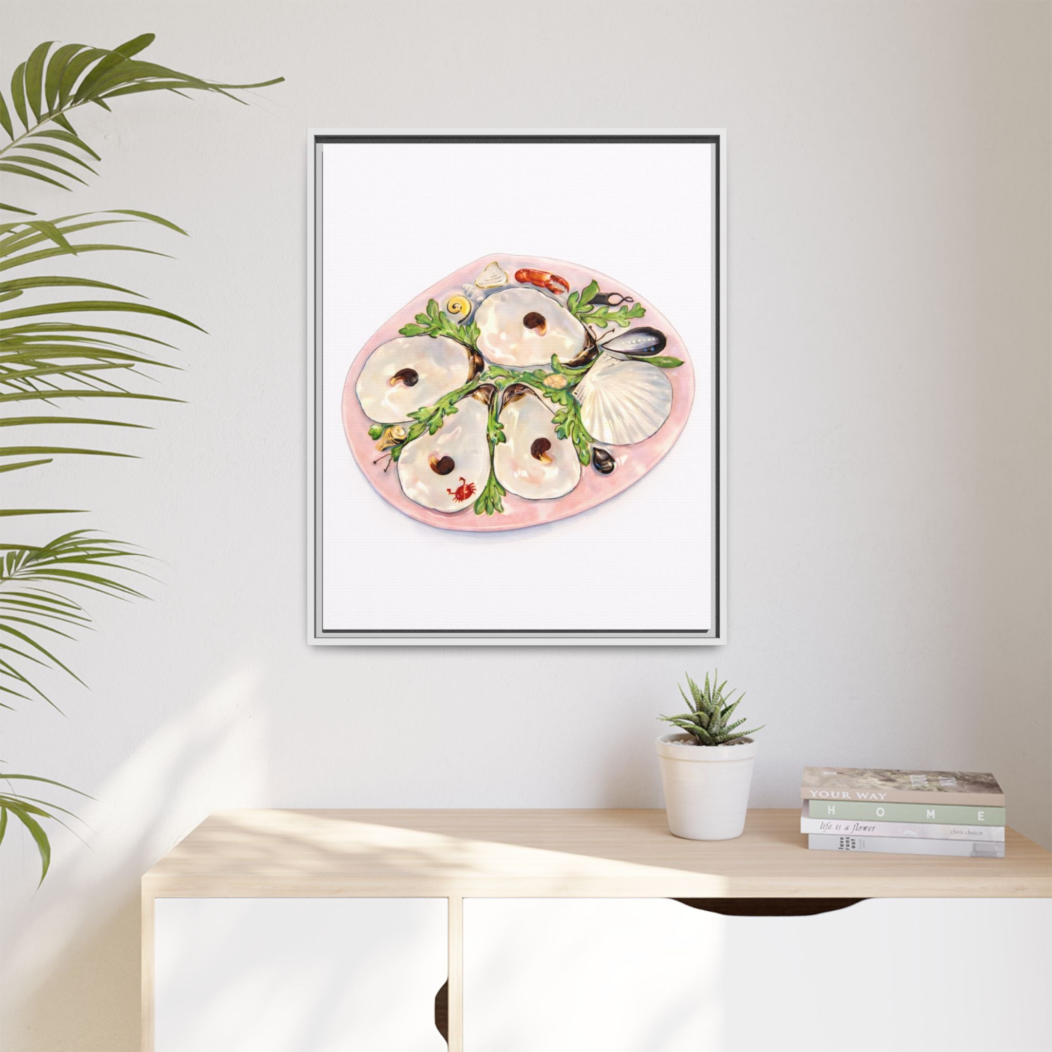 Oyster Platter Framed Canvas Print — Coastal Wall Art