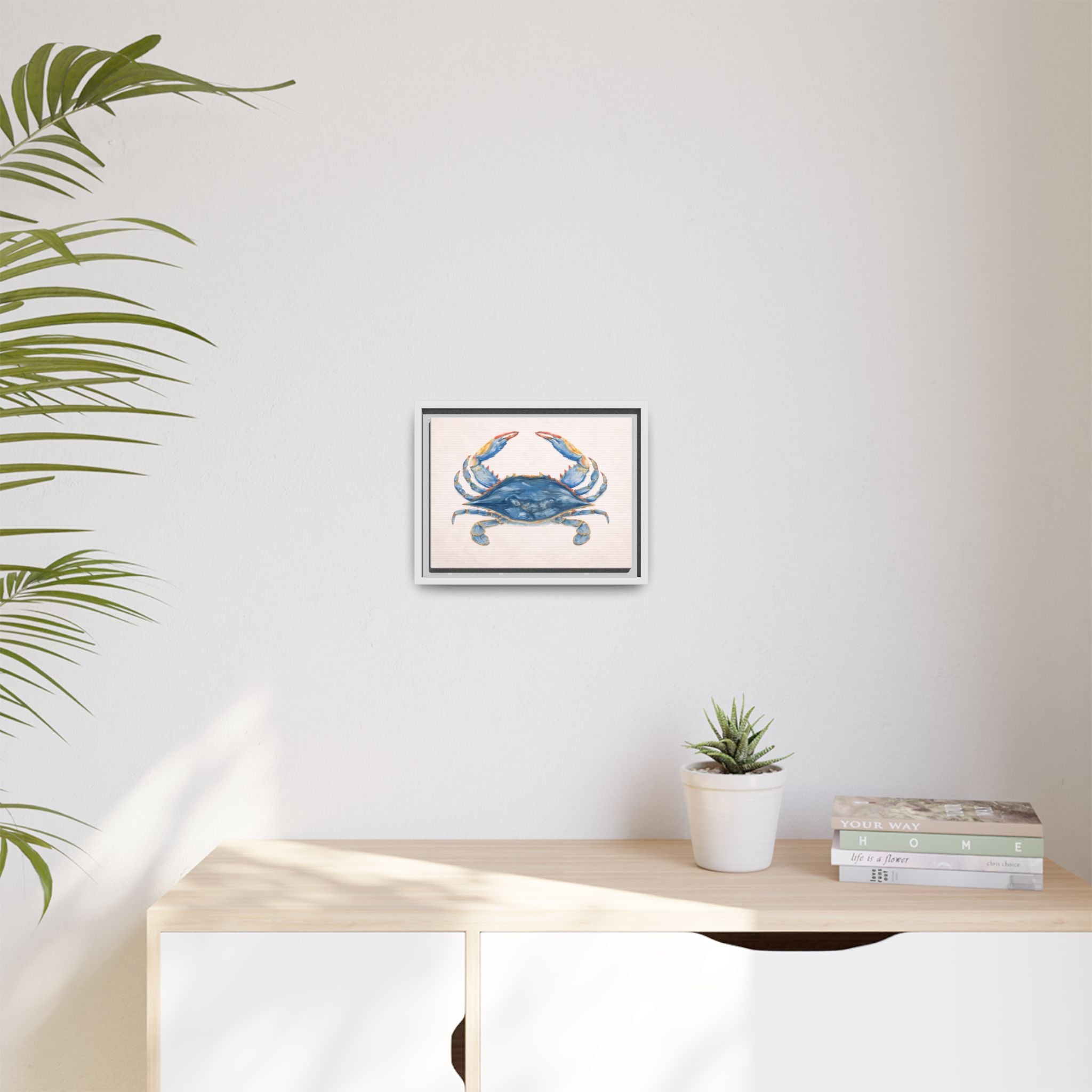 Blue Crab Coastal Canvas Print — Framed Matte Wall Art