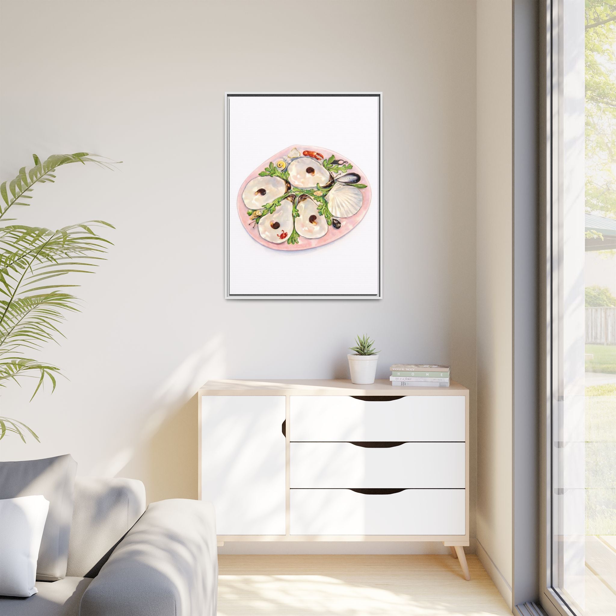 Oyster Platter Framed Canvas Print — Coastal Wall Art