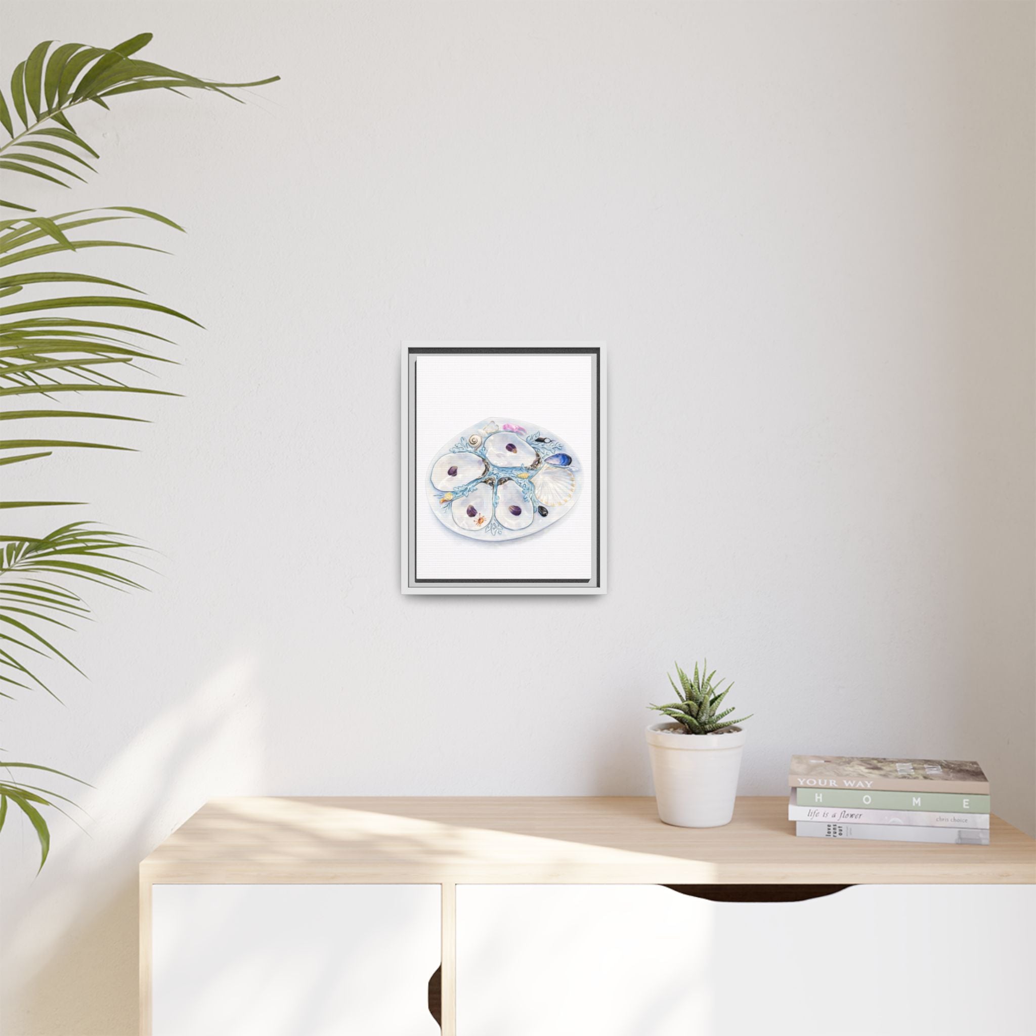 Oyster Shell Watercolor Canvas Print — Framed Matte Beach Wall Art