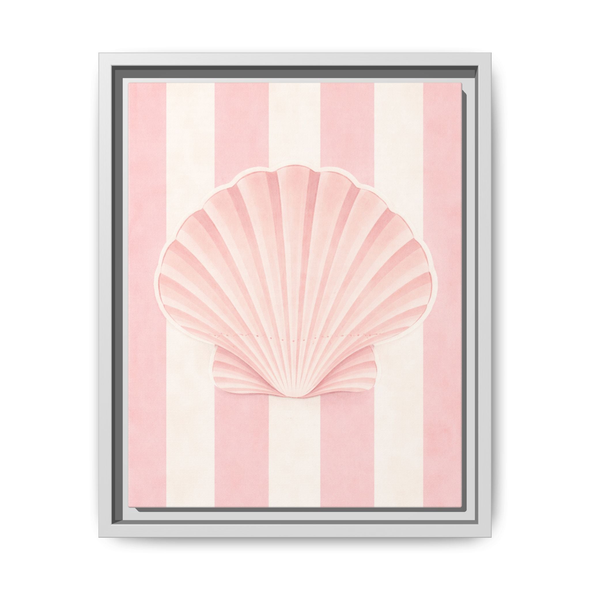 Seashell Wall Art Canvas — Pink Striped Framed Print