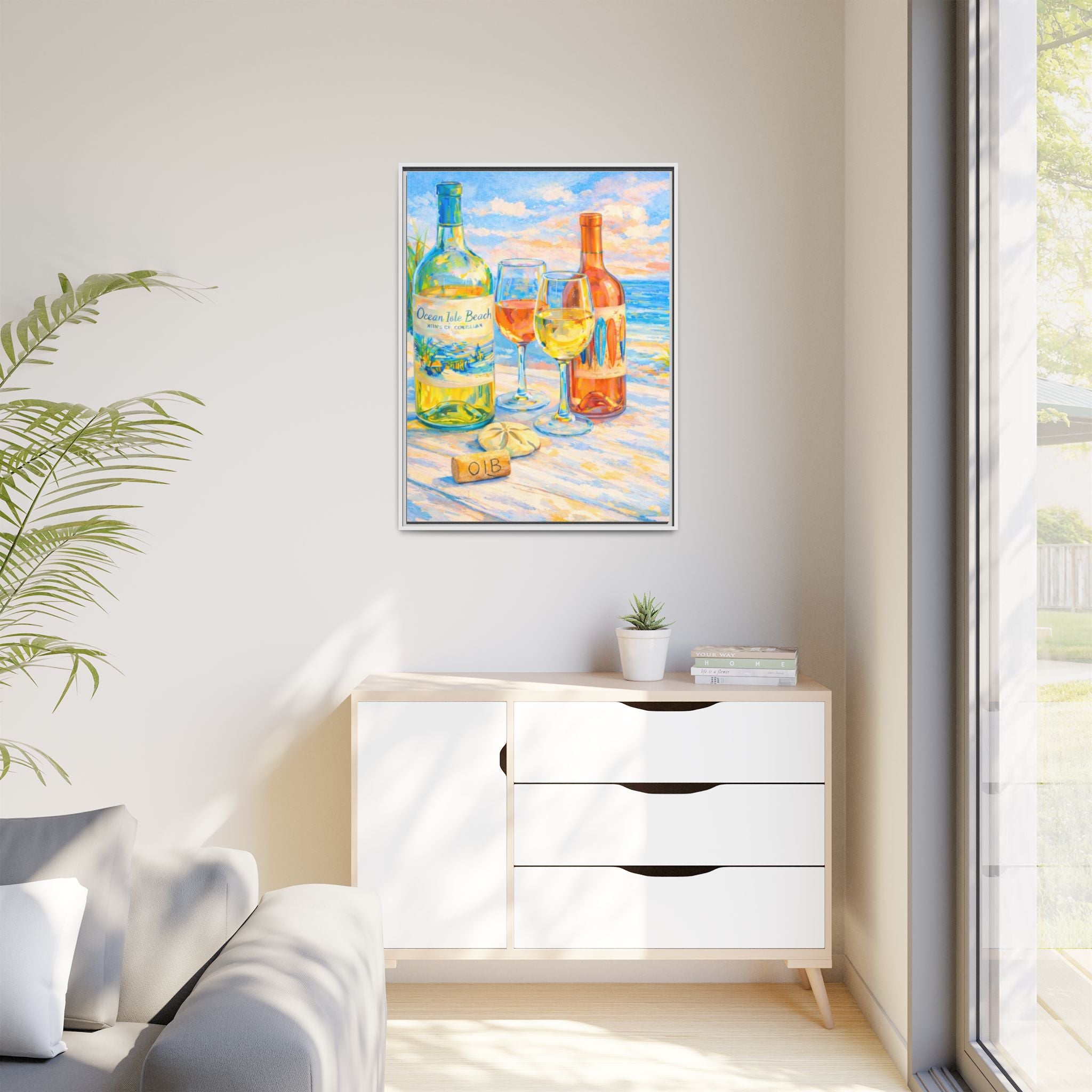 Beach Wine Still Life Framed Canvas Print