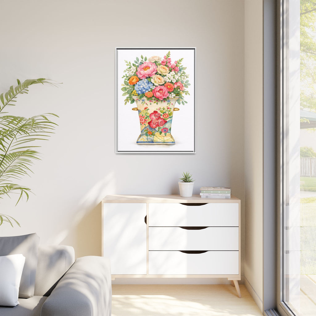 Framed Floral Vase Canvas Print – Vintage Bouquet Wall Art