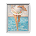 Summer Stroll Canvas Print — Woman with Floral Sun Hat Framed Art