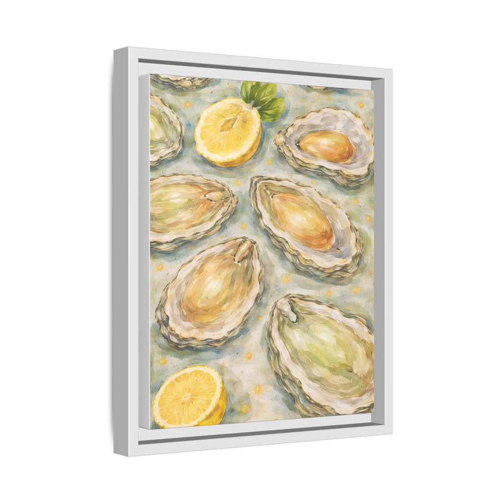Framed Oyster & Lemon Canvas Art — Coastal Kitchen Wall Decor