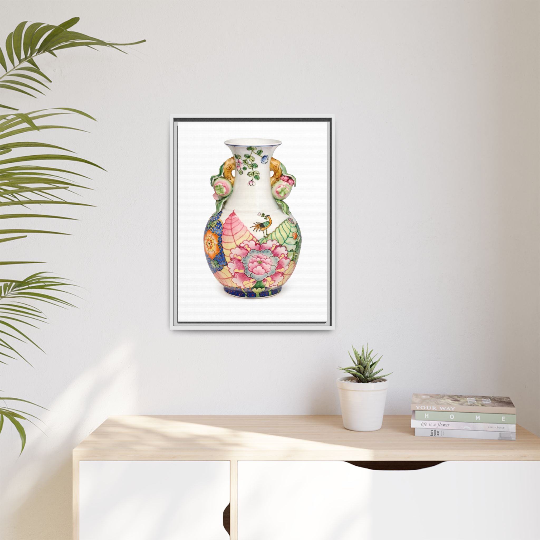Floral Porcelain Tobacco Leaf Vase | Framed Canvas Art