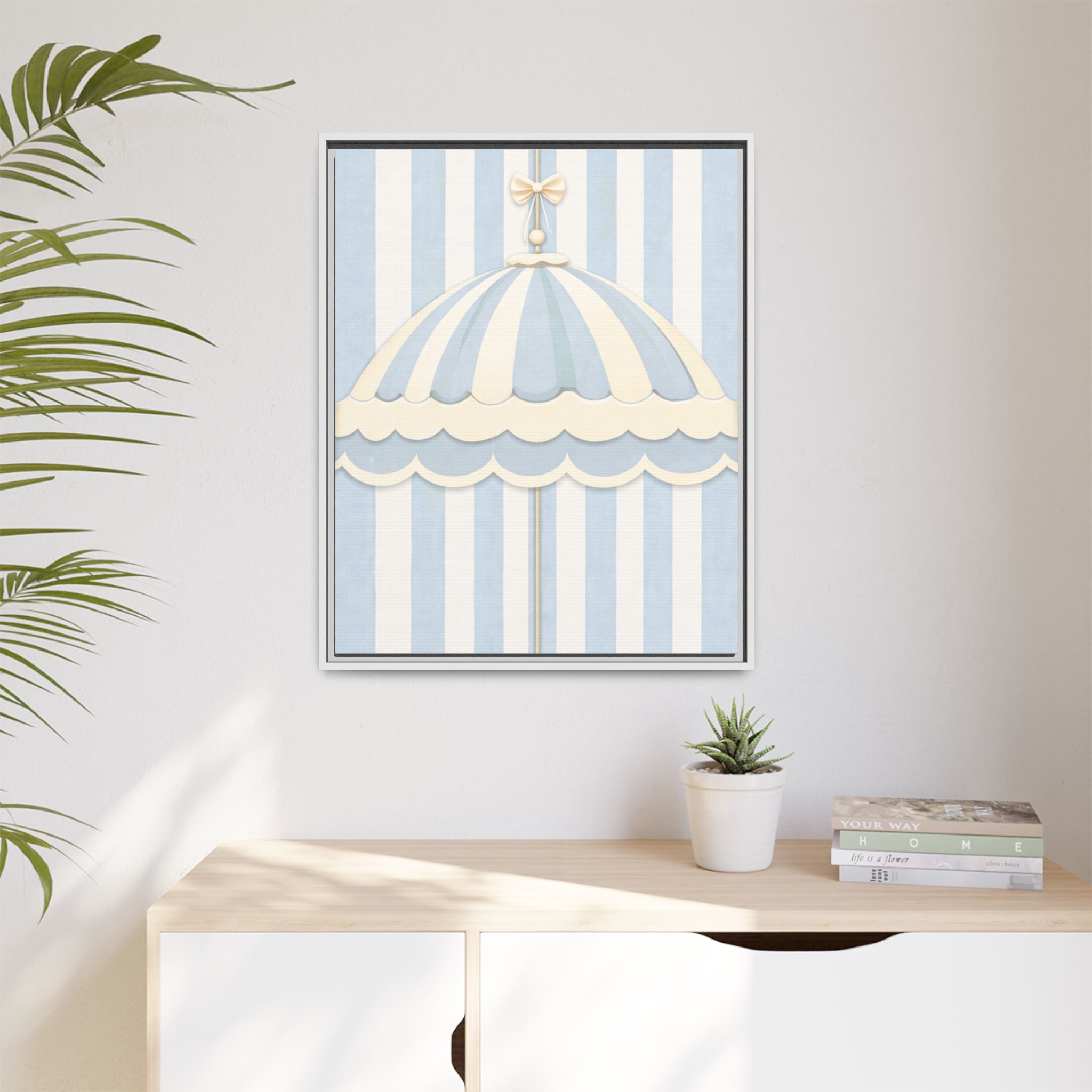 Baby Blue Carousel Umbrella Framed Canvas Wall Art — Nursery Decor