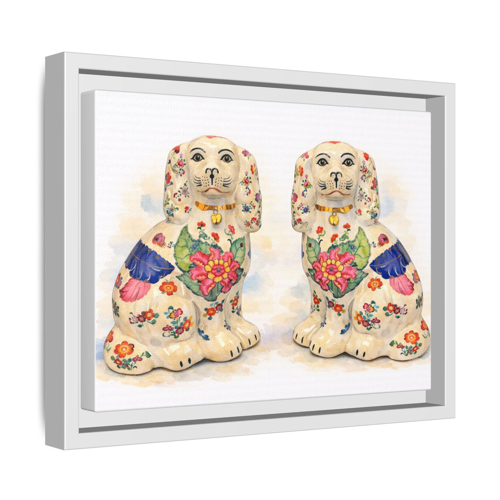 Framed Matte Canvas - Vintage Floral Staffordshire Spaniels Wall Art