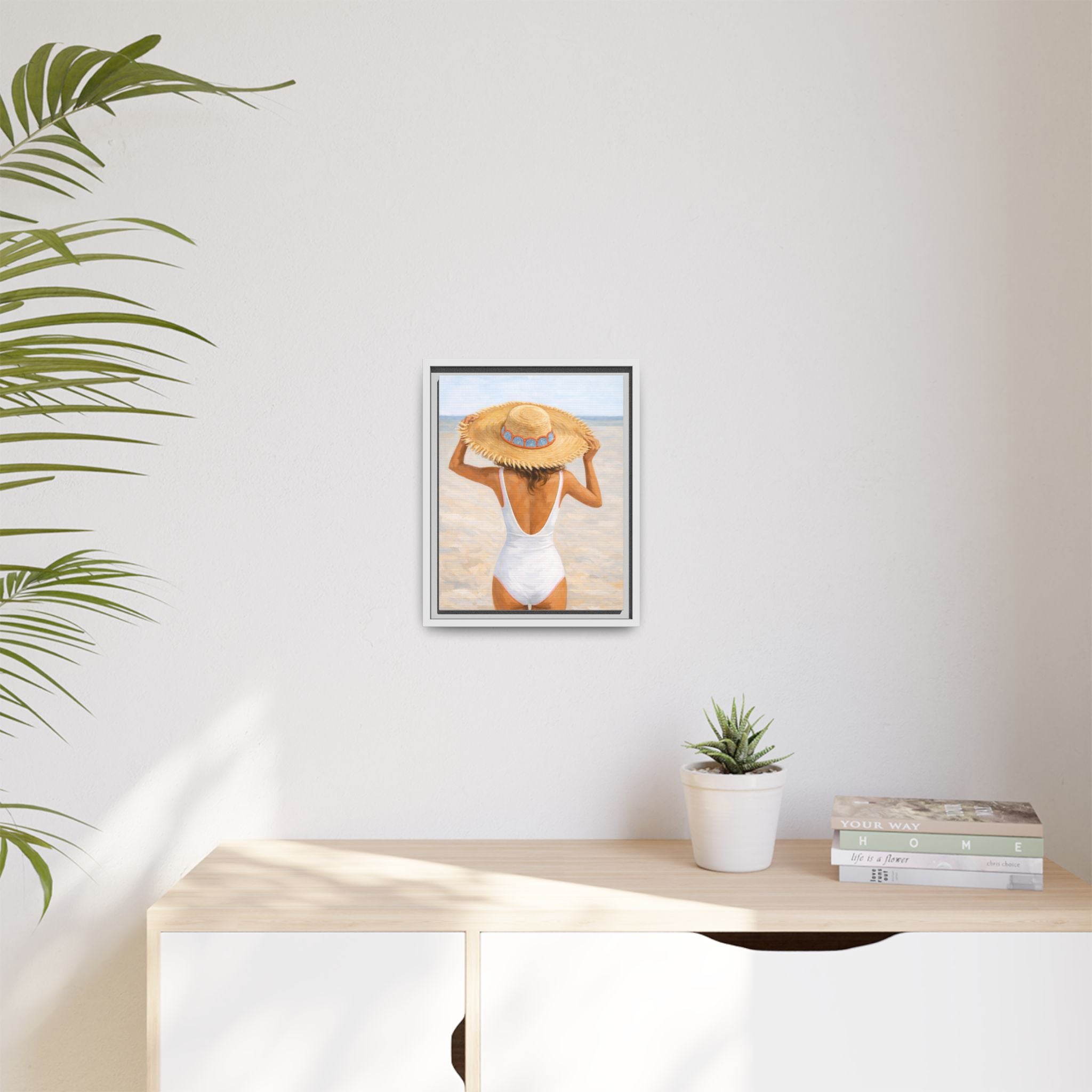 Beach Girl Framed Canvas Print — Summer Seaside Wall Art