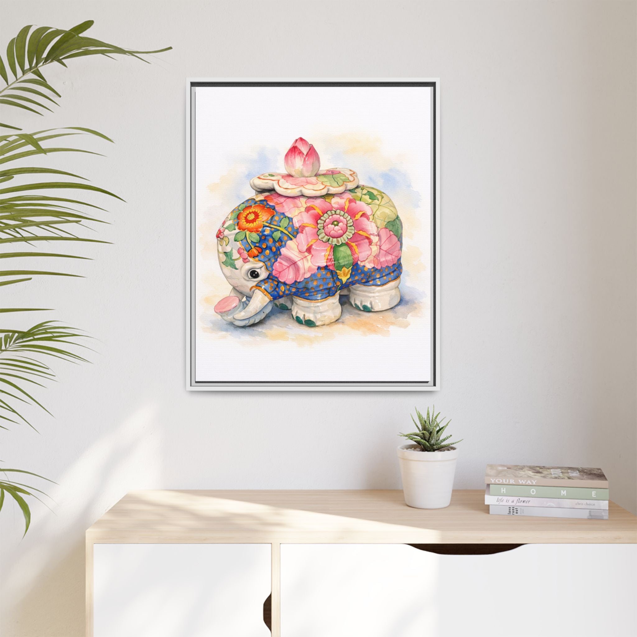 Framed Floral Elephant Canvas Print