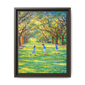 Framed Canvas Print — Children Playing Under Sunlit Oak Trees (Matte)