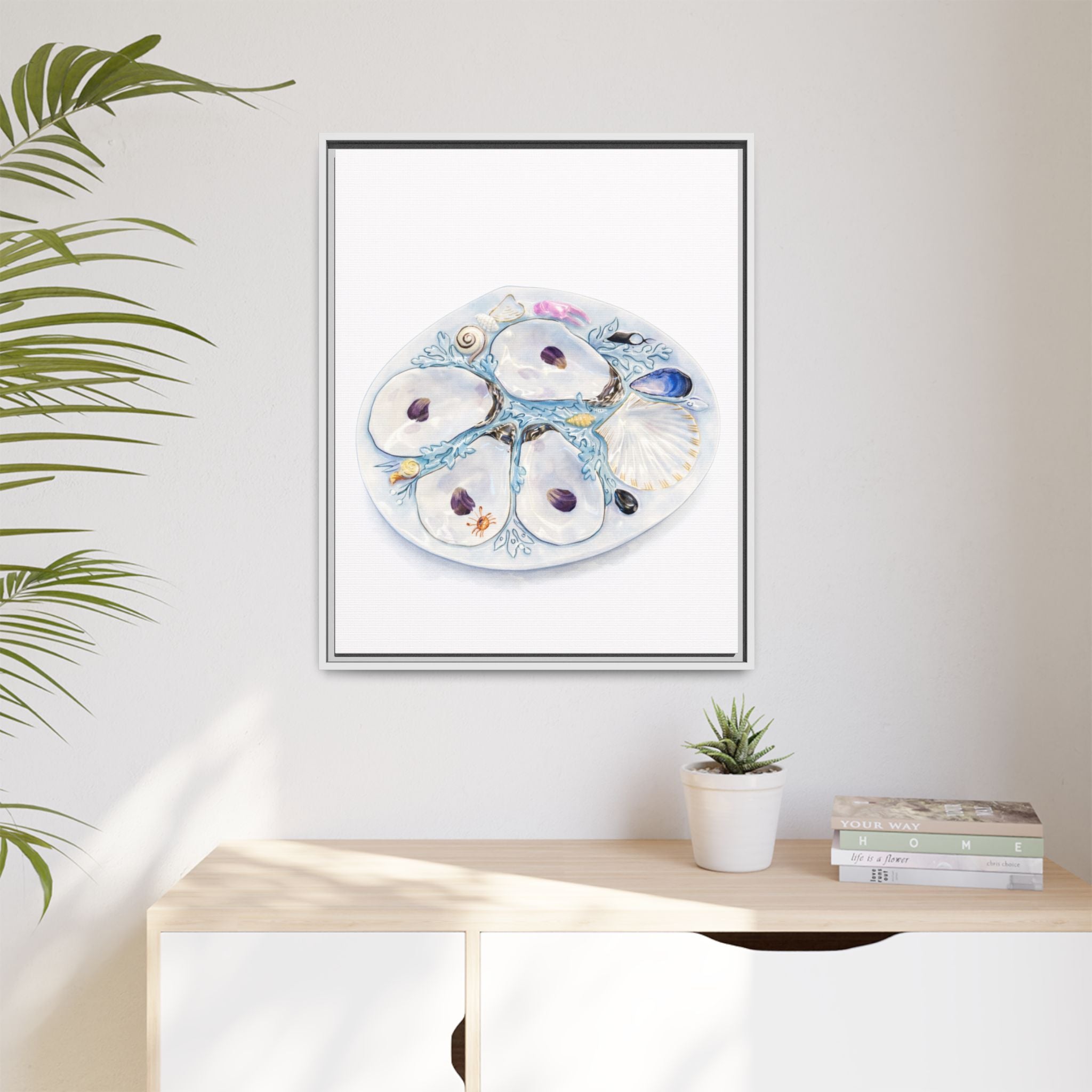 Oyster Shell Watercolor Canvas Print — Framed Matte Beach Wall Art